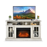 58 Inch Rustic Fireplace TV Stand with 2 Open Storage Compartments-Gray