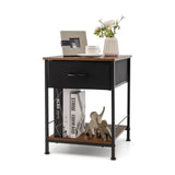2 Tiers Wood Nightstand with Drawer for Bedroom and Living Room-Rustic Brown