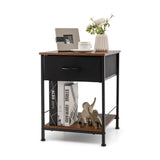 2 Tiers Wood Nightstand with Drawer for Bedroom and Living Room-Rustic Brown