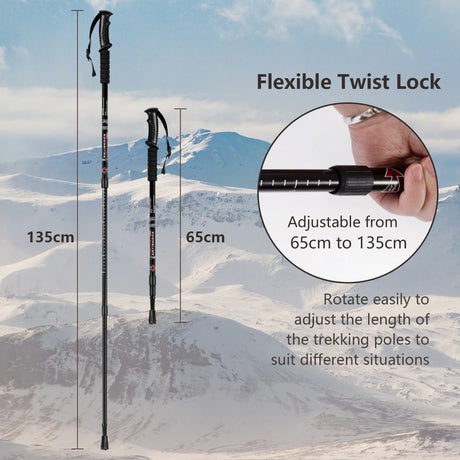 Hiking Pole Aluminum Trekking Pole Walking Pole Adjustable 65-135 cm-Black