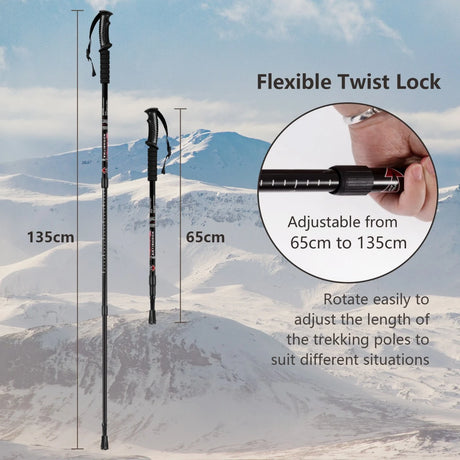 Hiking Pole Aluminum Trekking Pole Walking Pole Adjustable 65-135 cm-Black