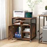File Cabinet on Wheels with Charging Station and Cable Management Hole-Coffee