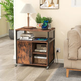 File Cabinet on Wheels with Charging Station and Cable Management Hole-Coffee