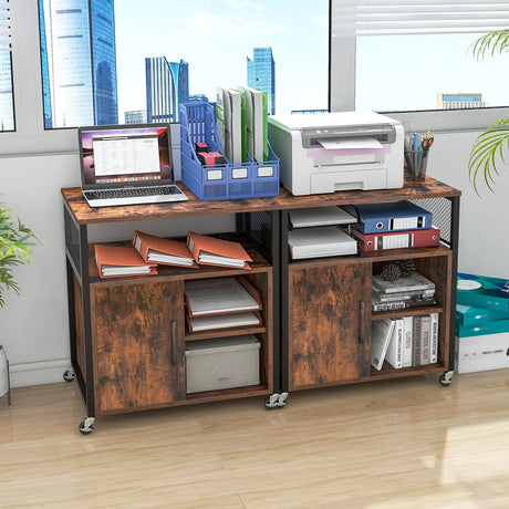 File Cabinet on Wheels with Charging Station and Cable Management Hole-Coffee