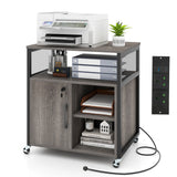 File Cabinet on Wheels with Charging Station and Cable Management Hole-Grey