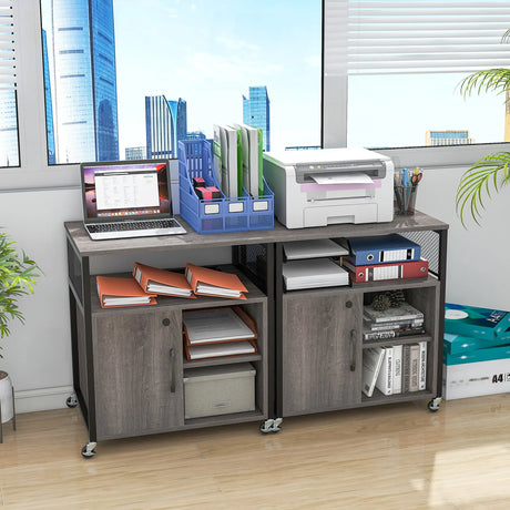 File Cabinet on Wheels with Charging Station and Cable Management Hole-Grey