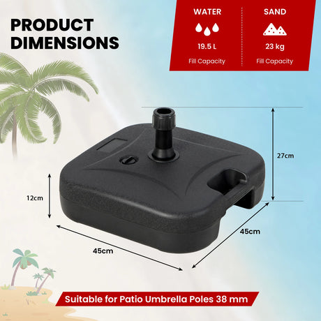 Fillable Patio Umbrella Base with Handle Fit 1.5 Inch Umbrella Poles-Black