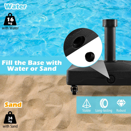 Fillable Umbrella Base Stand with Lockable Universal Wheels