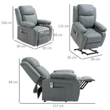 HOMCOM Riser and Recliner Chair with Massage, Heat, Power Lift Recliner Chair for Elderly with Remote Control, Extended Footrest, Dual Side Pockets, Overstuffed Electric Reclining Armchair, Grey