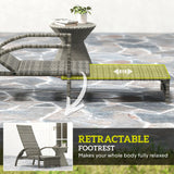 Outsunny Reclining Rattan Lounger, with Extending Footrest - Grey
