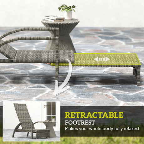 Outsunny Reclining Rattan Lounger, with Extending Footrest - Grey