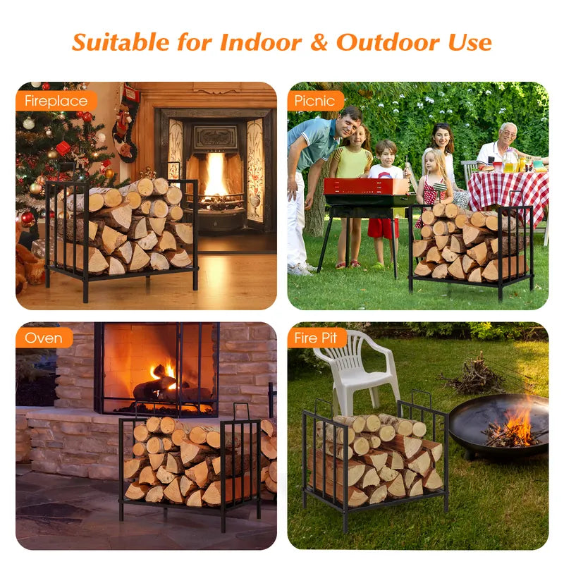 Firewood Log Rack with Convenient Handle for Fireplace, Stove, Fire Pit