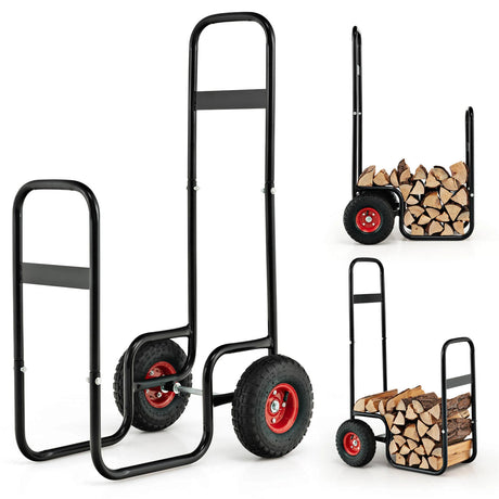 Firewood Log Cart Carrier with Wear-Resistant and Shockproof Rubber Wheels