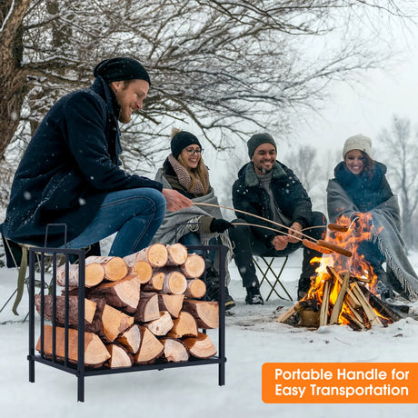 Firewood Log Rack with Convenient Handle for Fireplace, Stove, Fire Pit