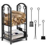 Fireplace Log Rack with 4 Tools Set Fireside Firewood Holder