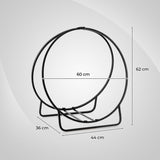 60 cm Tubular Metal Firewood Log Hoop with 230KG Capacity for Indoor and Outdoor-Black