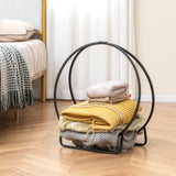 60 cm Tubular Metal Firewood Log Hoop with 230KG Capacity for Indoor and Outdoor-Black