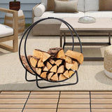 60 cm Tubular Metal Firewood Log Hoop with 230KG Capacity for Indoor and Outdoor-Black