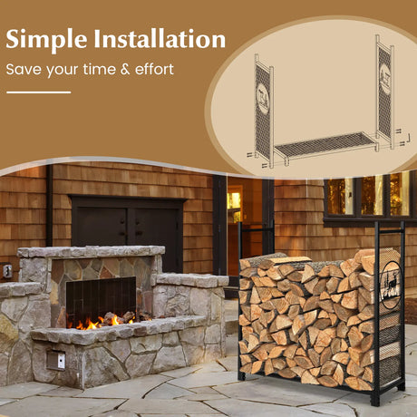 4 Feet Firewood Rack Stand with Mesh Sides