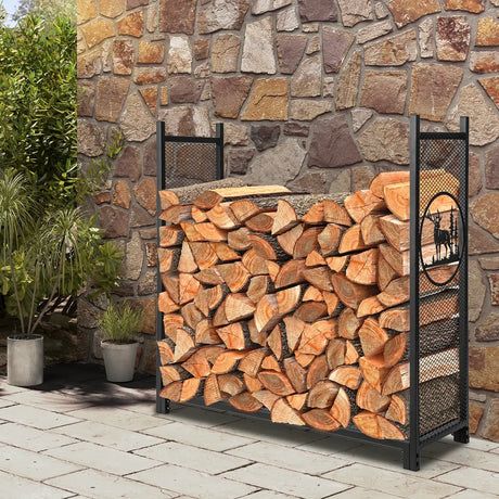 4 Feet Firewood Rack Stand with Mesh Sides