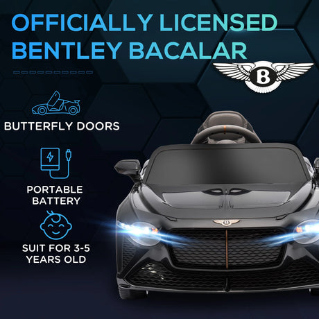 HOMCOM Bentley Bacalar Licensed 12V Kids Electric Car, with Remote Control, Black