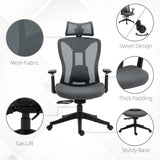 Vinsetto Mesh Office Chair, Ergonomic Desk Chair, Computer Chair with Adjustable Headrest and Lumbar Support, 135 Reclining Back and 3D Armrest for Home Office Study, Grey
