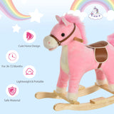 HOMCOM Kids Plush Rocking Horse w/ Sound Moving Mouth Wagging Tail Children Rocker Ride On Toy Gift 3-6 Years Pink