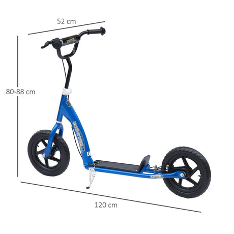 HOMCOM Kids Scooter Kick Scooter with 12" EVA Tyres, Rear Brake, Big Wheels Scooter for 5-12 Years Old, Blue