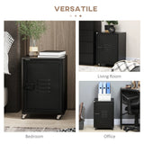 HOMCOM Rolling Metal Storage Locker Cabinet, Industrial Mobile Lockable Cabinet with Adjustable Shelf and Wheels for Home Office Living Room, Black