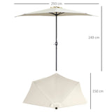 Outsunny 3(m) Half Parasol, Semi Round Umbrella with Metal Frame, Crank Handle for Balcony, Garden, Cream White