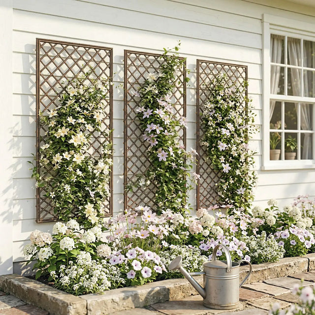 Outsunny Garden Trellis, Decorative Trellis Panels for Climbing Outdoor Plants, Natural Wood Finish