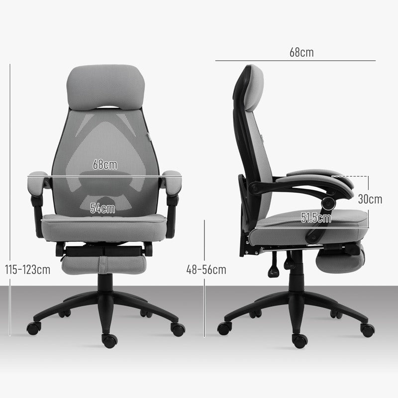 Vinsetto Office Chair with Footrest, High Back Swivel Desk Chair with Adjustable Height and Headrest for Home Office, Dark Grey