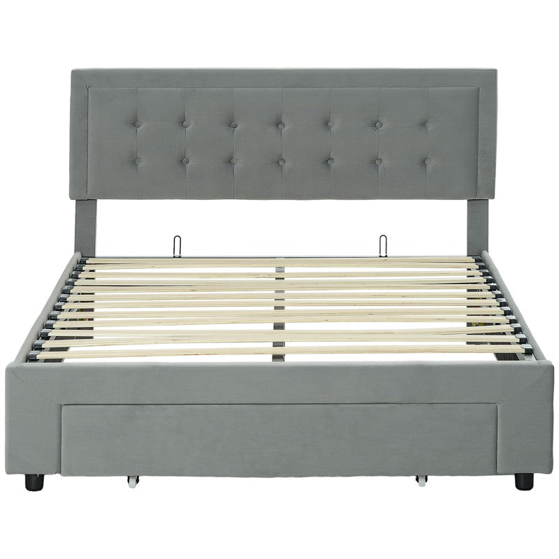 HOMCOM Double Size Ottoman Bed Frame, with Front Drawer - Grey