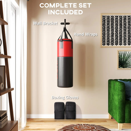 SPORTNOW Unfilled Punching Bag Set with Boxing Bag Bracket, Boxing Gloves, Hand Wraps and 360 Swivel Hook