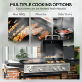 Outsunny 12kW Deluxe Duo Gas BBQ, with Grill, Plancha and Side Burner - Black