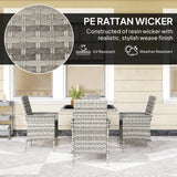 Outsunny Rattan Garden Furniture Set, Outdoor Dining Table and Chairs 4 Seater with Cushions, Square Tempered Glass Top, 4 Armchairs, for Balcony, Terrace, Conservatory, Mixed-Grey