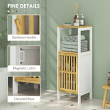 HOMCOM Bamboo-Blend Retro Cut-Out Bathroom Storage Unit, with Cupboard
