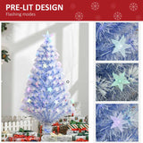 HOMCOM 4FT Artificial Fibre Optic Christmas Tree Seasonal Decoration w/ LED Lights Pre-Lit Easy Store White Blue