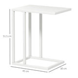 HOMCOM C Shape Bedside Table w/Metal Frame Wood-Effect Top Sofa Narrow Snack End Table for Living Room, White