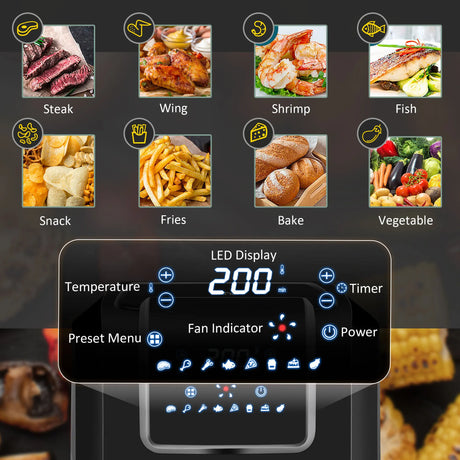 HOMCOM 6.5L Single Basket Air Fryer, 80-200C Temperature, Black and Grey