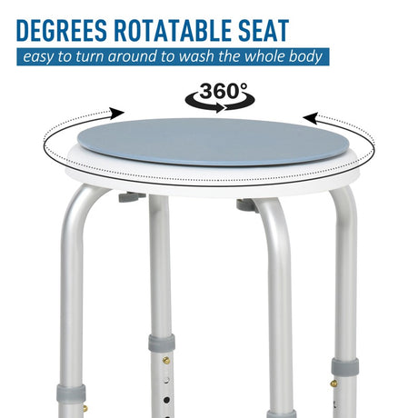 HOMCOM 360° Swivel Shower Chair, Height Adjustable Aluminium Shower Stool with Non-Slip Feet for Disabled, Elderly, Blue