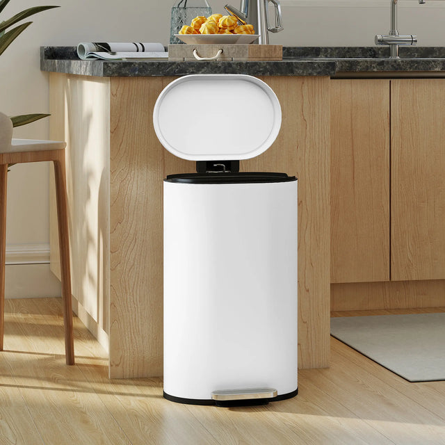 HOMCOM 30 L Modern Curved Kitchen Bin - White