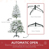 HOMCOM 5 Ft Snow Flocked Artificial Christmas Tree Xmas Pine Tree with Realistic Branches, Auto Open and Steel Base, Green