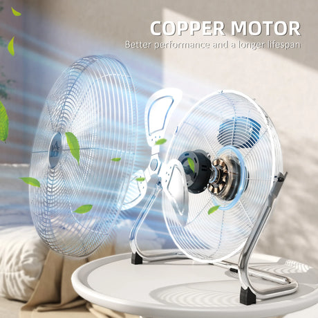 HOMCOM Metal Floor Fan with 3 Speeds & 120 Adjustable Tilt - Silver Tone