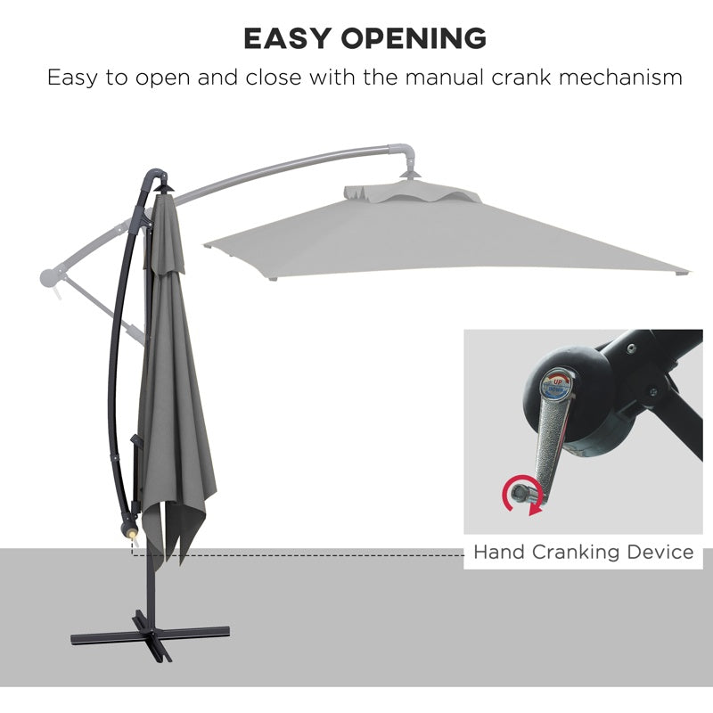 Outsunny 3(m) Cantilever Overhanging Parasol, with Cross Base - Grey