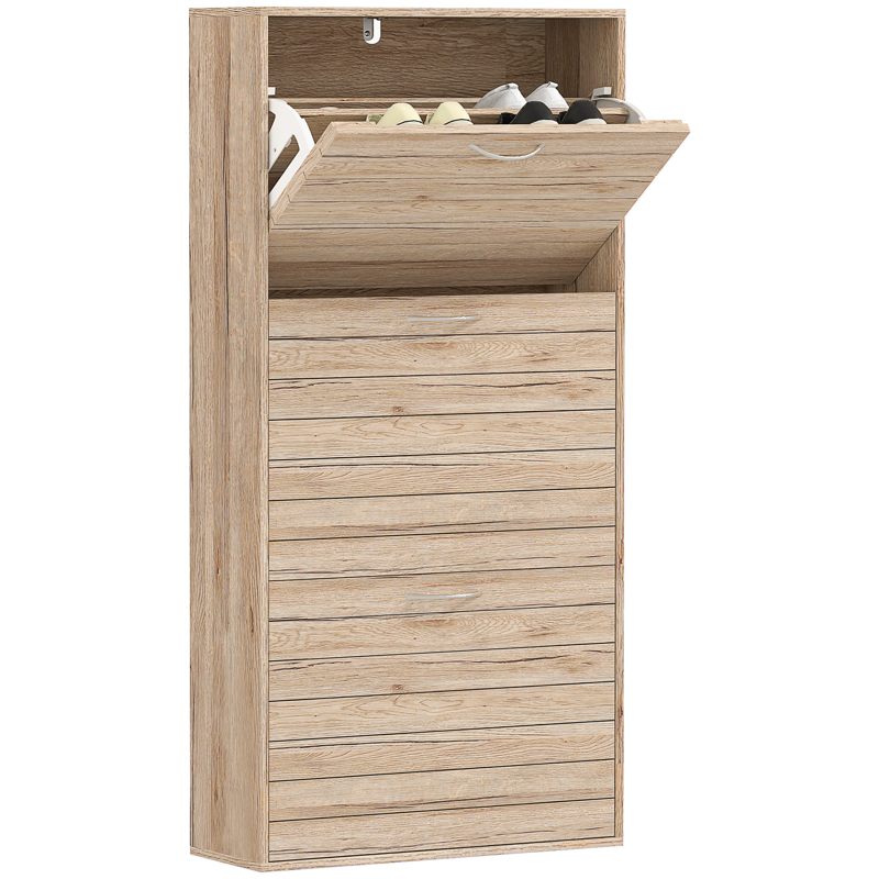 HOMCOM 12-Shoe Flip Drawer Storage Cabinet - Brown Wood-Effect