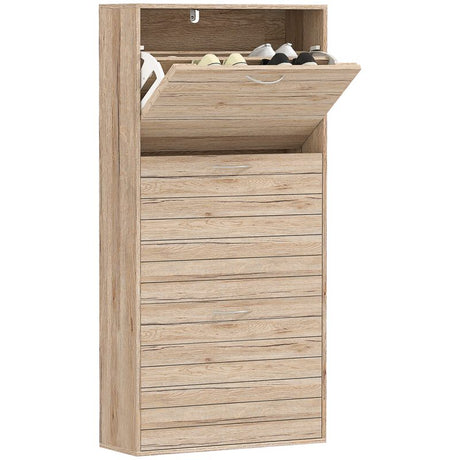 HOMCOM 12-Shoe Flip Drawer Storage Cabinet - Brown Wood-Effect