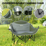 Outsunny Double Camping Chair for Adults with Armrests, Heavy Duty Oversized Padded Folding Chair with Carry Bag, Cup Holders for Outdoor Hiking Picnic Camping Fishing, 250kg Capacity, Green