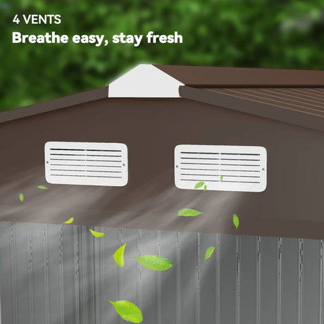 Outsunny 9 x 6ft Metal Garden Shed, Outdoor Storage Tool House with Ventilation Slots, Foundation Kit and Lockable Double Doors, Light Brown