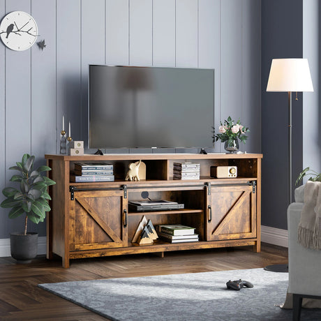 59 Inch Sliding Barn Door TV Stand with Adjustable Shelves for TVs up to 65 Inch-Coffee